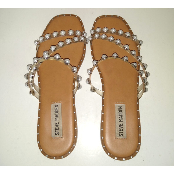 Steve Madden Women's Skyler Flat Sandal Clear Pearl 7.5 - Picture 3 of 8